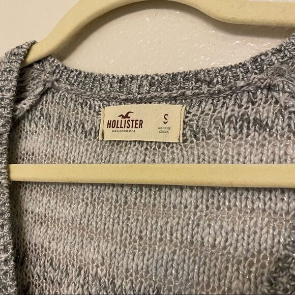 Hollister Gray Metallic Stripe V Neck Sweater lightweight open knit Y2K S - Picture 10 of 10